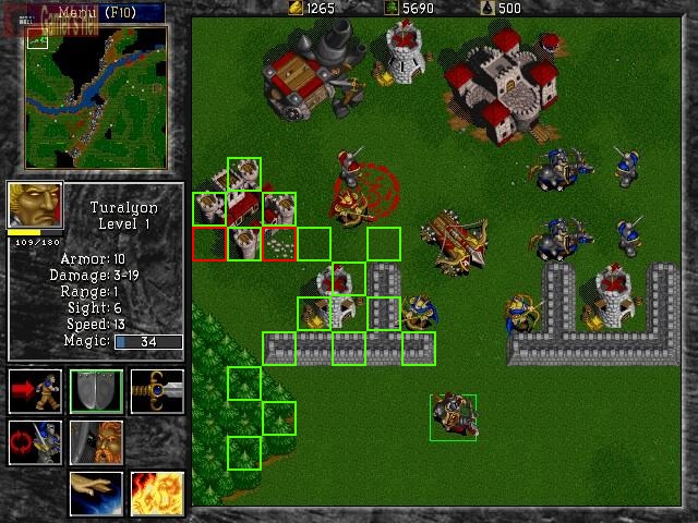 Annotated Warcraft 2 screen captured show tile edges